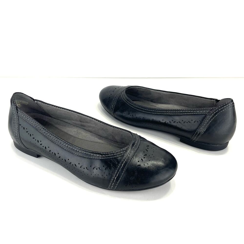 Earth Vista Nova Ballet Flat Shoes Size 10 Black Perforated Leather Breathable